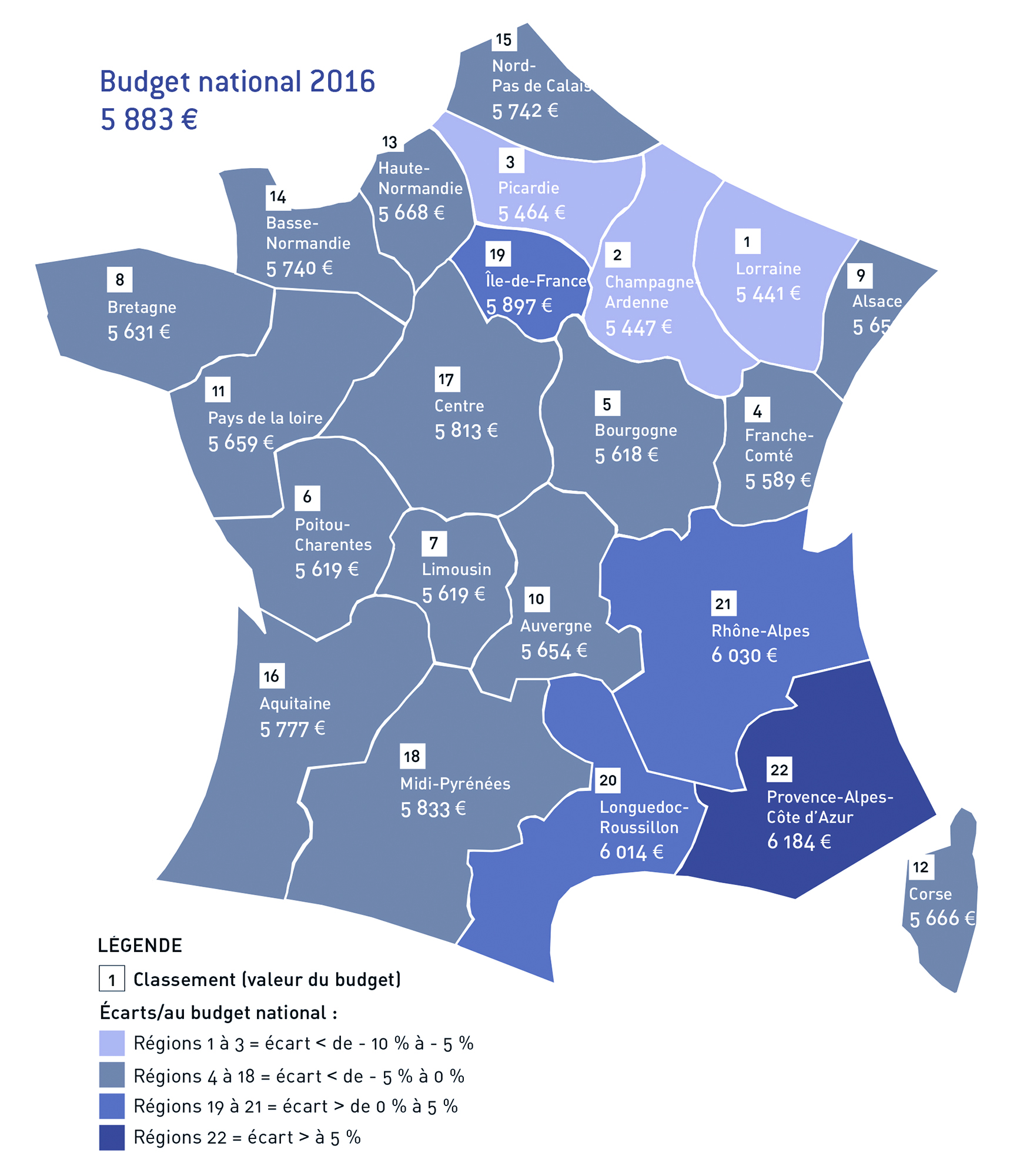 Carte de France Budget 2016 avec légende